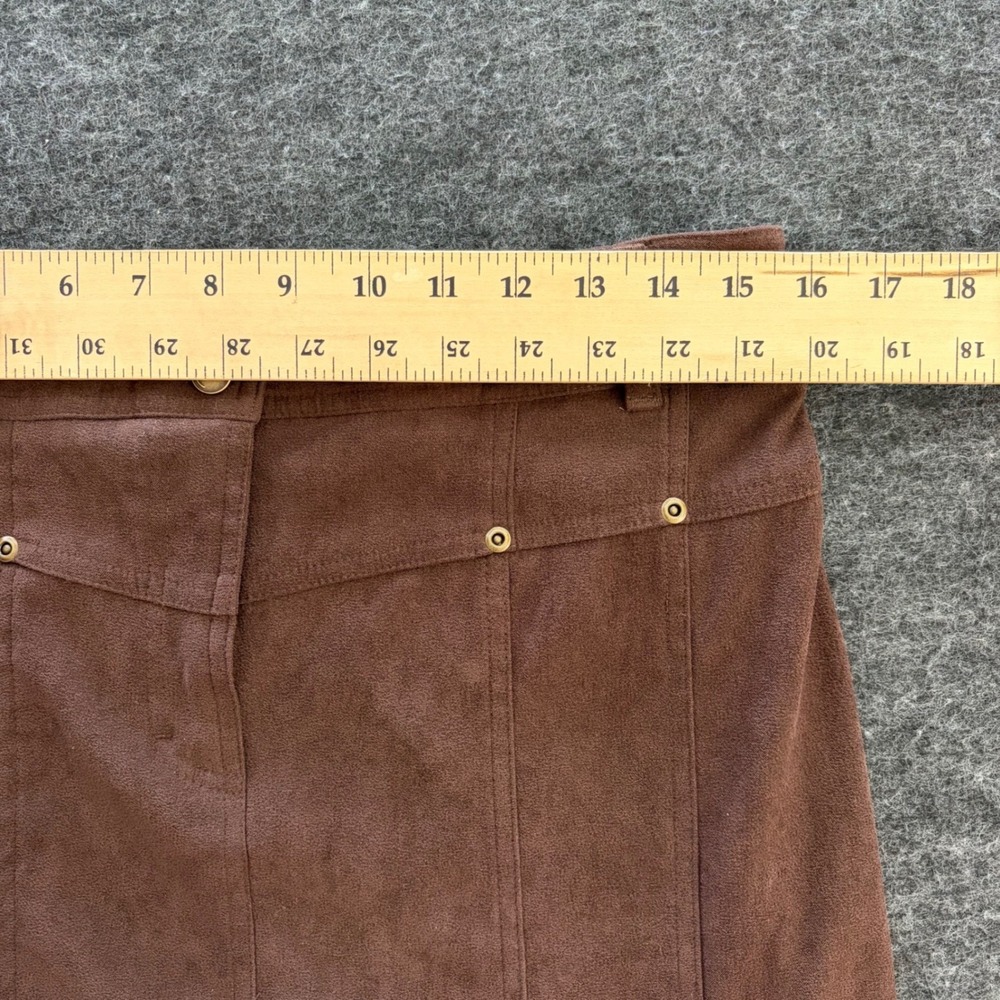 Vintage Boho Chocolate Brown Faux Suede Flare Midi CATO Skirt Womens Size 10 - Picture 7 of 10